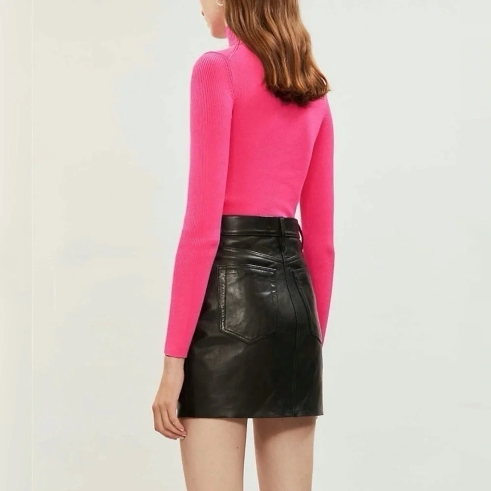 Maje Malangou Ribbed Knit Turtleneck Jumper Fluro Pink Small - Medium